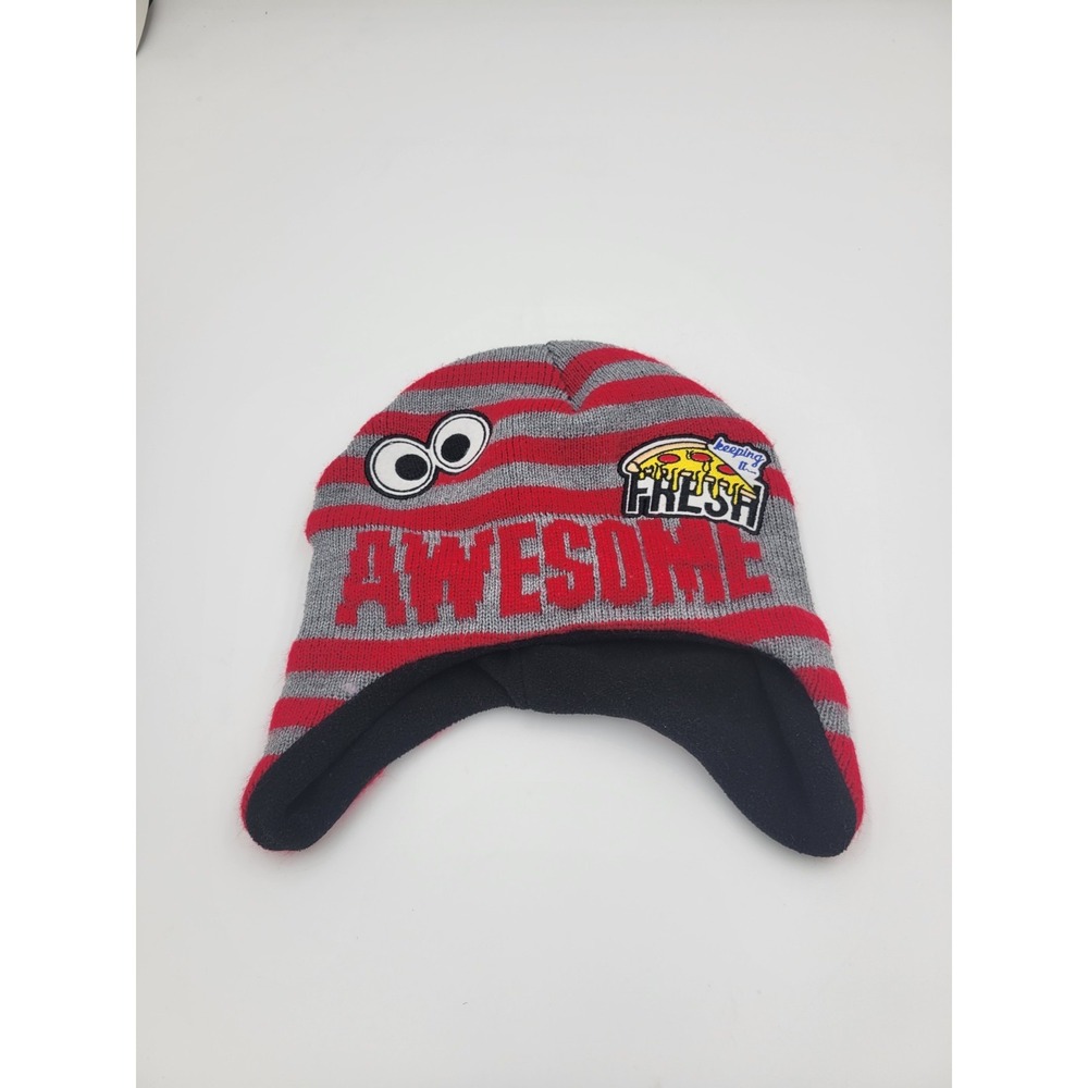 Awesome Keeping It‎ Fresh Striped Beanie Red Gray Toboggin Pizza!